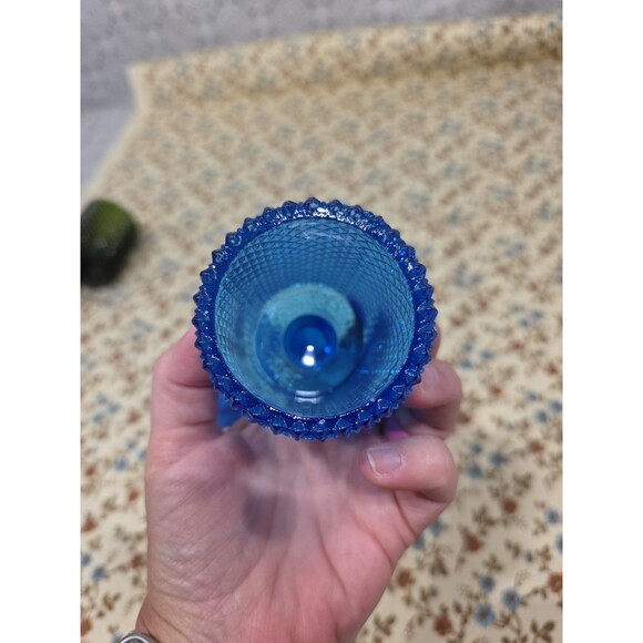 Vintage Faroy Blue Spike Peg Vases‎ Pair Diamond Point Glass Vanity Decor Sconce - Picture 4 of 6